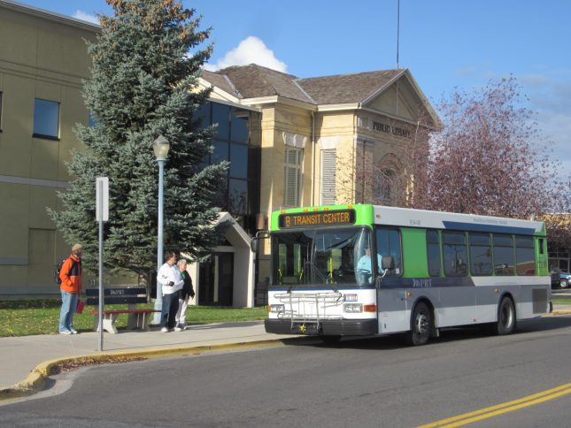Bus in front of Marshall Public Library