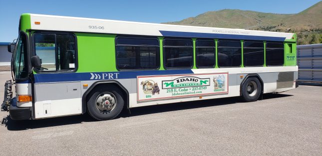 Advertising sign on side of bus
