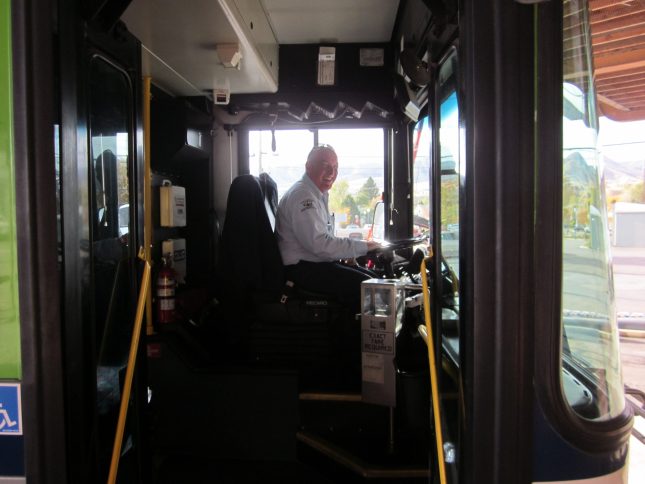 Smiling bus driver