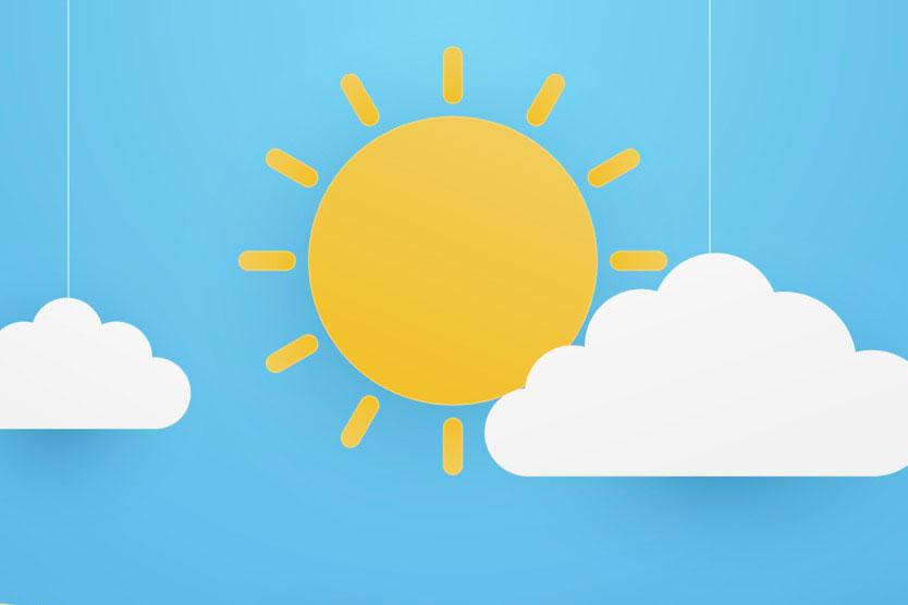 Cartoon sun and clouds